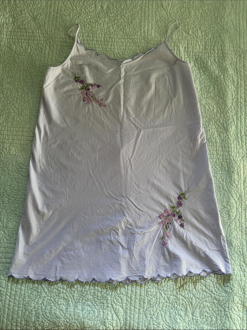 Vintage Cotton Lavender Slip Dress with Floral Embroidery